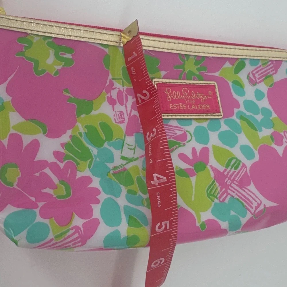 Lilly Pulitzer Estee Lauder Women Makeup Bag Pink Green Floral Travel Pouch